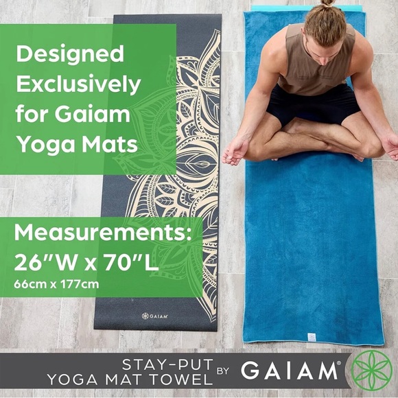 Gaiam Yoga Mat Towel Non Slip Fast Dry Purple Microfiber Pilates Hot Yoga 26x70 - Picture 10 of 10